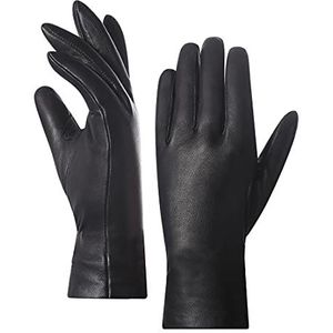 Harssidanzar Dames Luxe Italiaanse Lamsleren Handschoenen Kasjmier Gevoerd, Zwart, XL