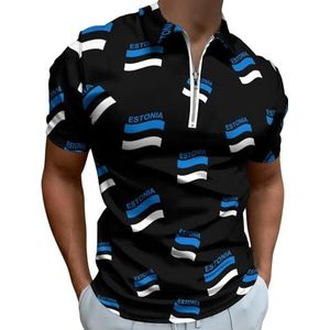 Vlag van Estland Poloshirts met halve rits voor heren, slim fit T-shirt met korte mouwen, sneldrogend golftops T-shirts L