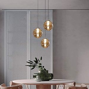 CBJKTX hanglamp eettafel hanglamp in hoogte verstelbare kroonluchter hanglamp 3-vlams glas in amber kleur keuken woonkamer lamp slaapkamer lamp hal lamp