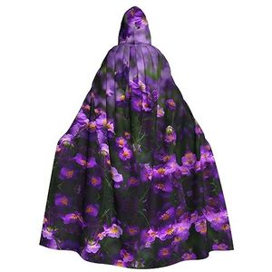 FRESQA Bloeiende paarse bloesems feestdecoratie mantel,Cape met capuchon voor volwassenen,Ultieme heksenmantel voor Halloween-bijeenkomsten