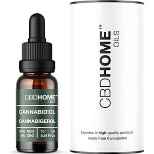 CBD HOME Oils - CBD Olie 15% + CBG 5% - 10 ml - Basis van Kokosolie (MCT) en Biologische Hennepzaadolie - Omega 3-6-9 - Gecertificeerde Cannabidiol 1.500 mg - Gemaakt in de EU