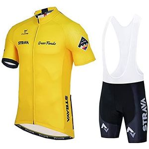 HYFDGV Mens korte mouw fiets kleding set, korte mouw fietsen kleding cyclus tops sneldrogend met 3D kussen shorts gewatteerde broek voor rijden racing mountainbike (kleur: geel, maat: D (XL))