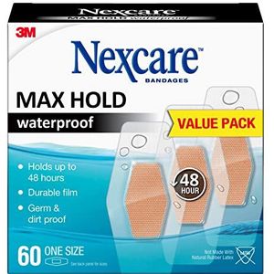 3M Max Hold Nexcare waterdichte verbanden: One Size 60 count, 1.25 in. x 2.5 in. (Doorzichtig)