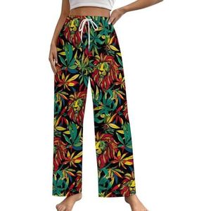 Jamaica Rasta Lion Loungebroek voor dames, pyjamabroek, print, pyjamabroek, pyjamabroek, pyjamabroek, pyjamabroek, nachtkleding met trekkoord, L