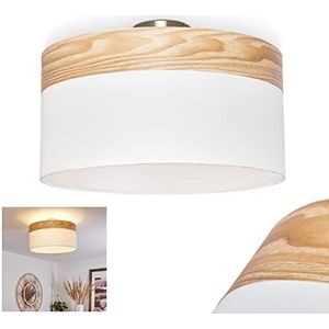 Plafondlamp Pontresina, ronde plafondlamp van stof/kunststof/metaal in wit/hout optiek/nikkel mat, moderne lamp met lichteffect, Ø 40 cm, 3 vlammen, 3 x E27, zonder gloeilampen