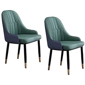 GEIRONV Keuken Dineren Stoelen Set van 2, Lederen Woonkamer Slaapkamer Leisure Chairs Home Desk Hotel Rugleuning Stoelen 43 × 47 × 87cm Eetstoelen (Color : Green)