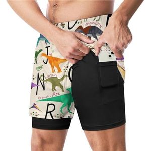 Alfabet En Dinosaurussen Grappige Zwembroek met Compressie Liner & Pocket Voor Mannen Board Zwemmen Sport Shorts