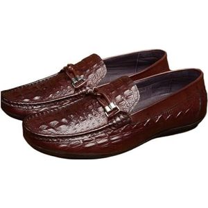 Heren loafers schoen effen kleur echt leer krokodillenprint loafer schoen lichtgewicht flexibele antislip bruiloft instapper (Color : Claret, Size : 43 EU)