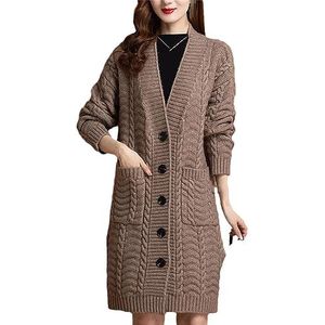 YTR6TW Dikke Losse Mid-Lengte Gebreid Vest Casual Elegante Gebreide Mode Vintage Koreaanse Truien Jassen, Koffie, L