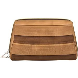 Originele houten kleur textuur draagbare cosmetische tas, &reizen cosmetische tas, Unisex, ritssluiting, geschikt voor dagelijks gebruik, Wit, Eén maat