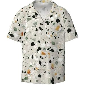 Geel Marmer Print Heren Jurk Shirts Casual Button Down Korte Mouw Zomer Strand Shirt Vakantie Shirts, Zwart, XXL