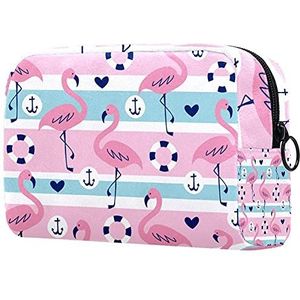 Gouden Golven Flamingo Tropische Bloemen Planten Make-up Tas voor Portemonnee Draagbare Reizen Organizer Tas voor Toiletartikelen Schoonheidstas Waterdichte Geschenken Cosmetische Tassen voor Vrouwen