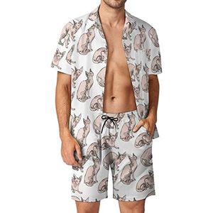 Sphynx Katten Hawaïaanse bijpassende set 2-delige outfits button-down shirts en shorts voor strandvakantie