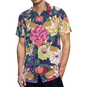 Corgi And Heart Hawaiiaanse shirts voor heren, korte mouwen, casual overhemd met knopen, vakantie, strandshirts, XS
