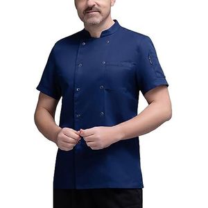 Zomer Koksbuis Korte Mouw Unisex Koksjas Koken Chef-kok Uniform Werkkleding Voor Restaurantkeukens Voor Foodservice, Cateraars, Bakkers en Culinair (Color : Blue, Size : L)
