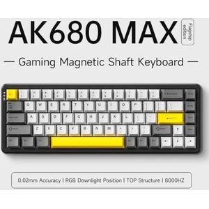 QPSJXN Mechanisch gamingtoetsenbord, bekabeld, met magneetschakelaar, verstelbare sleutelopslag en 68 met gemengde latentie in lage kleur (bedraad zwart/grijs)