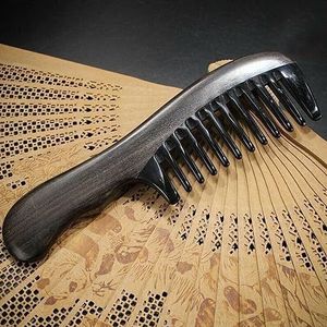Brede Houten Handvat Getande Kam Natuurlijke Zwarte Hoorn Haar Kam