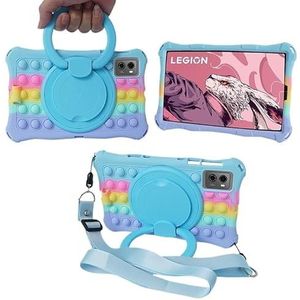 360 roterende siliconen hoes geschikt for Lenovo Legion Y700 2023 2022 8,8"" standaardhoes met handgreep schouderriem(Sky biue-colored,For Y700 2022)