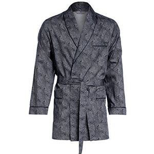 Revise RE-509 ochtendjas voor heren, 100% katoen, kort en elegant model, Zwart met grijs patroon, M