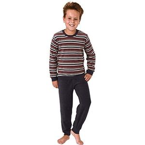 291 13 576 Badstof pyjama voor jongens, met lange mouwen en boorden, gestreept, antraciet, 170-176