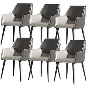 Leren keukenstoelen set van 6, moderne luxe stoelen met ergonomische armleuningen, rugleuning en metalen poten voor eetkamer