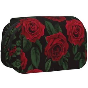 JEJEA rode Rose Print Pen Etui Potlood Case Houder Voor Potloden Make-up Multifunctionele Organizer Doos Voor Adluts, Zwart, Eén maat, Toilettas