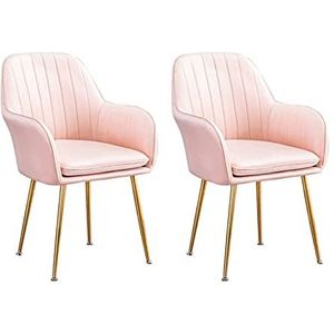 GEIRONV Zachte fluwelen eetkamer set van 2, metalen stoel benen dineren woonkamer stoelen met armleuningen rugleuning make-up stoel Eetstoelen (Color : Pink)