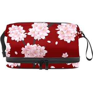 Grote capaciteit reizen cosmetische tas,Kersenbloesem bloem rood, make-up tas,Waterdichte make-up tas organisator, Meerkleurig, 27x15x14 cm/10.6x5.9x5.5 in