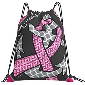 351 Gymtas met trekkoord 42 x 36 cm, hoop ankers borstkanker roze lint bewustzijn trekkoord tas meisjes rugzak met trekkoord voor mannen vrouwen opvouwbare gepersonaliseerde tas met trekkoord, voor