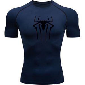 MIDUNU Spider T-shirt met korte mouwen voor heren, ademend, sneldrogend, sporttop, krachttraining, trainingspak, compressie, fitnessshirt voor heren, 13, XL