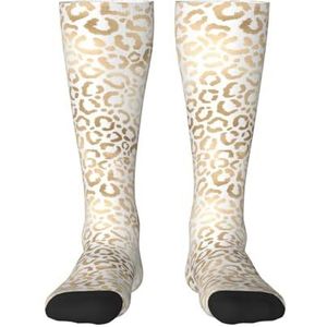 YsoLda Kousen Compressie Sokken Unisex Knie Hoge Sokken Sport Sokken 55CM Voor Reizen, Elegante Goud Wit Luipaard Cheetah, zoals afgebeeld, 22 Plus Tall
