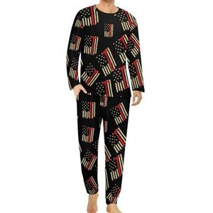 Amerikaanse timmerman vlag comfortabele heren pyjama set ronde hals lange mouwen loungewear met zakken S