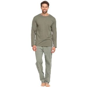 TRAMAS+ Winterpyjama voor heren, van coralina, met lange mouwen en lange broek, pyjamaset, comfortabel en warm, Strepen Albert, groen (caceria), M