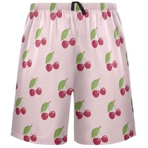 LI ZHI XIN Herenpyjamabroek, korte pyjamabroek, zomer casual shorts, elastische tailleband met trekkoord, rechte losse pasvorm met 2 zakken, S-XXL fruitkersenpatroon, Meerkleurig, M