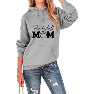 Basketball Mom Hoodie Shirts Women Long Sleeve Sport Lover Sweatshirt Funny Mom Hooded Mother's Day Pullover Top