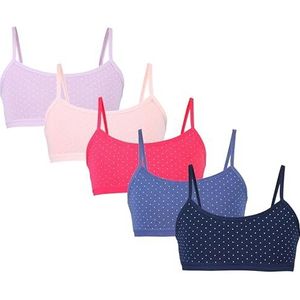 TupTam Meisjes Bustier met Spaghettibandjes 5-Pack, Stippatroon roze koraalblauw donkerblauw paars, 140-146