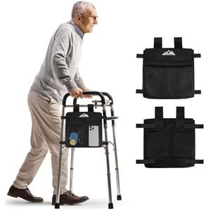 supregear Looproltas Zijkant Tas, Waterdichte Accessoire Mand voor Vouwrollators, Lichte Handvrije Opslagdrager, Universele Maat Senioren Caddy Bevestiging, Zwart