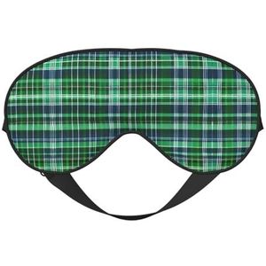 Blauw en groen Schotse tartan afdrukken zacht oogmasker, dubbelzijdige zachte oogbedekking voor slaap, reizen, yoga, verstelbare riem, blokkeert licht
