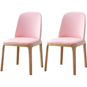 GEIRONV Massief houten eetkamerstoel 2 stuks, Home Restaurant Klein appartement Rugleuning gestoffeerde stoel Moderne minimalistische Hotel Cafe lederen stoel Eetstoelen (Color : Pink, Size : 50x50x
