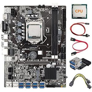 AMIUHOUN 8 GPU B75 Mijnbouw Moederbord+CPU+Stroomkabel+USB3.0 Adapter 8X USB3.0 naar PCIE LGA1155 DDR3 RAM SATA3.0 voor BTC ETH