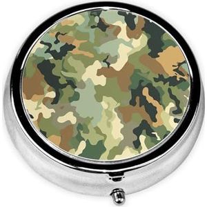Pillendoosje met spiegel, retro pillendoosje met 3 vakken, groen en bruin, camouflage, kleine pillenorganizer voor portemonnee of zak, decoratieve metalen medicijnen, vitamine-organizer, unieke
