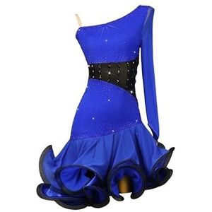 Yhwacyznm Visgraatrok voor volwassenen in Latijns Amerikaanse dansstijl Balzaalkleding voor dames Professionele Cha Cha danskleding Tango danswedstrijdjurken zonder rug met strass,Blauw,L