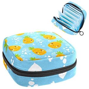 Maandverband Opbergtas, Periode Kit Bag voor School, Menstruatie Cup Pouch, Maandverband Pads Organizer Bag, Cartoon Geel Ananas Smile Blue
