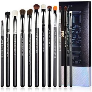 Jessup Make-upborstelset voor oogschaduw, 12-delige professionele oogmake-upborstel, oogschaduwmake-upborstelset, concealerborstel, rokerige oogschaduw, zwart T339