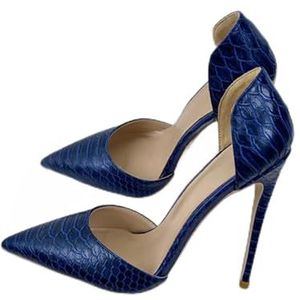 Cro-Effect Vrouwen D'Orsay Punttoe Stiletto Pumps Dames Party Show Jurk Hoge Hak Schoenen, Marineblauw 10cm hak, 35 EU