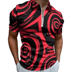 Abstracte Rode Roos Bloemen Half Zip-up Polo Shirts Voor Mannen Slim Fit Korte Mouw T-shirt Sneldrogende Golf Tops Tees S