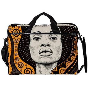 EZIOLY Afrikaanse Meisje Zwarte Vrouw 14 Inch15 Inch Laptop Schouder Messenger Bag Crossbody Aktetas Messenger Sleeve voor 13 Inch tot 14 ""Laptop, Meerkleurig, 11*15in