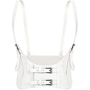 TOFBS Lederen punkkorset met tailleriem voor dames en meisjes, harnas met riem, verstelbaar elastisch onderborstkorset, gothic lichaamsvest met riem, cosplay, party, rave, halloweenkostuum, Wit, one size