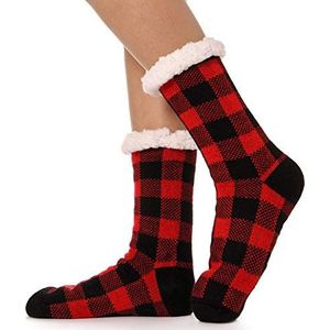 ANTSANG Vrouwen Knuffelsokken Dikke Stopper Sokken Warme Sokken Anti-slip Hut Sokken Knuffelsokken Geschenken voor Vrouwen Kerstmis Fluffy Kerstsokken Dames Winter Kerstsokken (Rood)