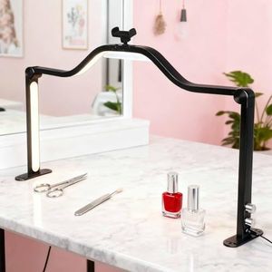 Verbeterde nagellamp voor op het bureau, drievoudig opvouwbare grote nagelbooglamp met telefoonhouder, halvemaanlamp, 3000K-6000K, 420 LED's manicurelamp voor tatoeage schoonheid, 45W(Black)